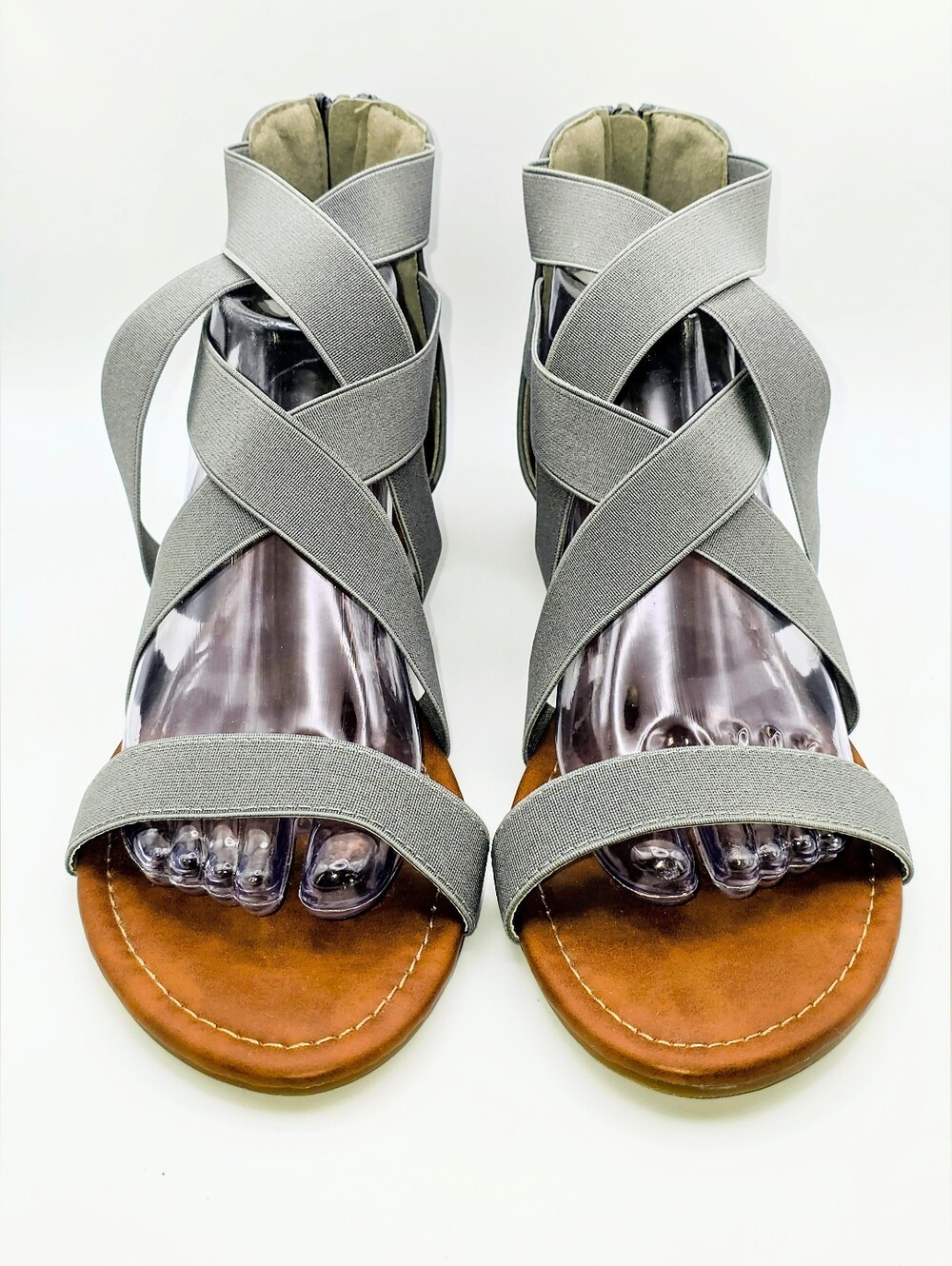 Gladiator 'Dreampairs' Gray Sandals With Elastic Crisscross Design (11)